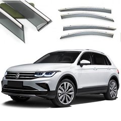 Купити Дефлектори вікон вітровики Benke для Volkswagen Tiguan 2017- (Хром Молдинг Нержавіюча сталь 3D) 32185 Дефлектори вікон Volkswagen