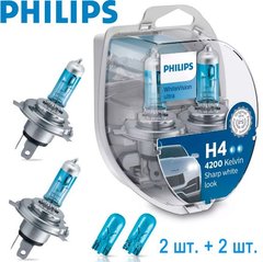 Купить Автолампа галогенная Philips WhiteVision ultra +60% H4 60/55W 4200K W5W Blue 2 шт (12342WVUSM) 40492 Галогеновые лампы Philips