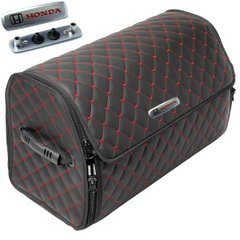 Купить Органайзер саквояж в багажник Honda Premium (Основа Пластик) Эко-кожа Черный-Красная нить 62597 Саквояж органайзер