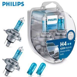 Buy Car halogen lamp Philips WhiteVision ultra +60% H4 60/55W 4200K W5W Blue 2 pcs (12342WVUSM) 40492 Philips Halogen Lamps
