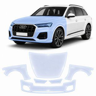 Купити Антигравійна захисна бронеплівка за лекалами для Audi Q7 4M second facelift 2024- передня частина авто (капот бампер крила)) 101708 Модельні лекала захисних плівок для Audi