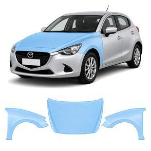 Buy Pre-cut paint protection film for Mazda Mazda2 DJ 2014-2019 - hood + front fenders 106531 Model-specific paint protection film patterns for Mazda