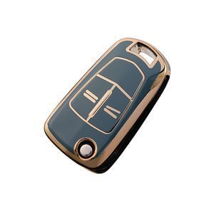 Купить Чехол ключа Opel Серый золотая окантовка 65х35 мм (2 кнопки) TPU 96057 Чехлы для автоключей (Оригинал)
