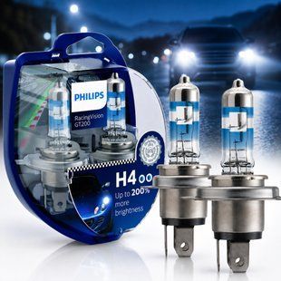 Buy Car halogen lamp Philips Racing Vision +200% H4 12V 60/55W 3600K 2 pcs (12342RGTS2) 38408 Philips Halogen Lamps