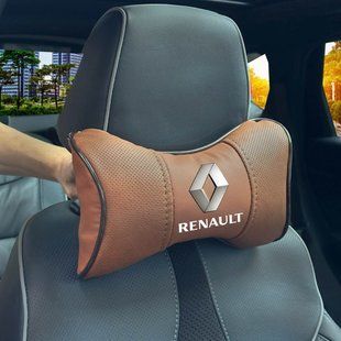 Купити Подушка на підголівник з логотипом Renault Екошкіра 3D Кольоровий лого Коричнева-Коричневий кант 1 шт 91591 Подушки на підголовник - під шию