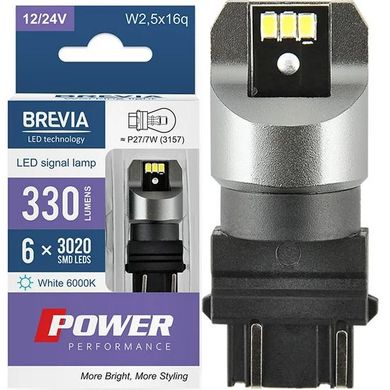 Купити LED автолампа Brevia Power 12/24V T25/5 P21/5W 6x3020SMD 330Lm 6000K CANbus Оригінал 2 шт (10139X2) 40198 Світлодіоди - Brevia