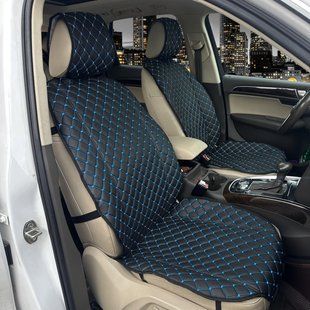 Buy Front Seat Covers Melanо EcoLeather Black-Blue Thread (Rhombus) 86881 Premium Seat Covers (Alcantara)