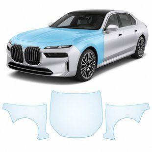 Купить Антигравийная защитная бронепленка по лекалам для BMW 7 Series G70 2022- капот и передние крылья 102233 Модельные лекала защитных пленок для Bmw