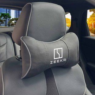 Buy Headrest pillow with Zeekr logo Eco-leather 3D Colored logo Black-Grey edging 1 pc 91799 Pillows for the headrest - under the neck