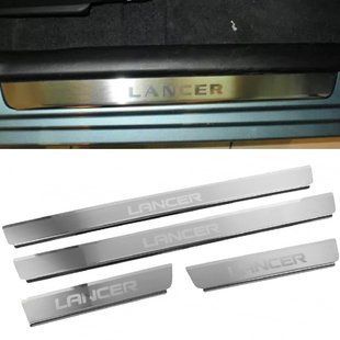 Купити Накладки на пороги для Mitsubishi Lancer IX 2003-2007Нержавіюча сталь із загином та Логотипом 4 шт (P-MI07) 96533 Накладки на пороги та бампер