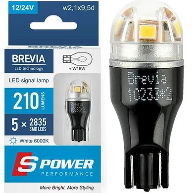 Купити LED автолампа Brevia Spower 12/24V W16W 210Lm 5x2835SMD 6000K CANbus Оригінал 2 шт (10233X2) 40199 Світлодіоди - Brevia