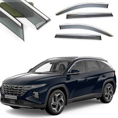 Купити Дефлектори вікон вітровики Benke для Hyundai Tucson (NX4) 2021- Long Хром Молдинг Із Нержавіючої Сталі 3D 39775 Дефлектори вікон Hyundai