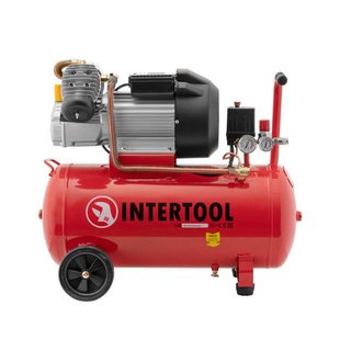 Купить Компрессор 50 л 3 кВт, 220 В, 10 атм, 420 л/мин, 2 цилиндра. INTERTOOL PT-0007 78826 Компрессоры поршневые