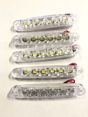 Купити Габарит LED прямокутний 100х10 мм / 12/24V / 6 діодів Лінза / Білий 1 шт (МРТ 23) 8338 Габаритні вогні