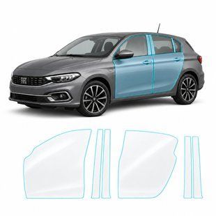 Купити Антигравійна захисна бронеплівка за лекалами для Fiat Tipo II facelift 2021-2024 - зони дверей і стійки вікон 104245 Модельні лекала захисних плівок для Fiat