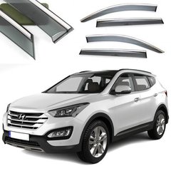 Купити Дефлектори вікон вітровики Benke для Hyundai Santa Fe 2013-2020 Хром Молдинг Із Нержавіючої Сталі 3D 31930 Дефлектори вікон Hyundai