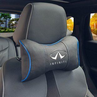 Buy Headrest pillow with Infiniti logo Eco-leather 3D Colored logo Black-Blue edging 1 pc 91702 Pillows for the headrest - under the neck