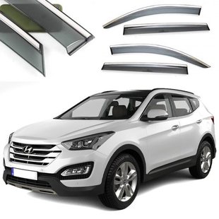 Купить Дефлекторы окон ветровики Benke для Hyundai Santa Fe 2013-2020 Хром Молдинг Из Нержавеющей Стали 3D 31930 Дефлекторы окон Hyundai