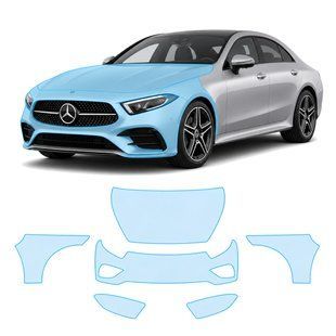 Купити Антигравійна захисна бронеплівка за лекалами для Mercedes-Benz CLS C257 facelift 2021-2023 - передня частина авто (капот бампер крила)) 106748 Модельні лекала захисних плівок для Mercedes-Benz