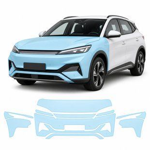 Купить Антигравийная защитная бронепленка по лекалам для BYD Atto 3 (Yuan Plus) I facelift 2025- передняя часть авто (капот бампер фары крылья) 103076 Модельные лекала защитных пленок для BYD
