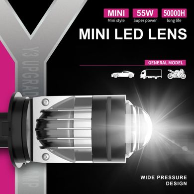 Купити LED лампи автомобільні Y3 H4 110W (Лінзовані D37 мм З Оманкою Canbus) 63254 LED Лампи PRO Лінзовані