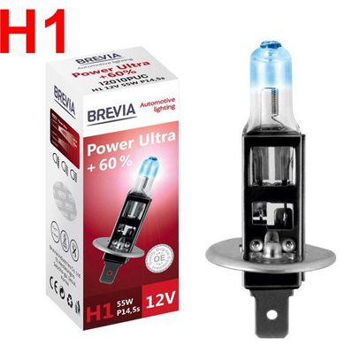 Купити Автолампа галогенна Brevia Power Ultra +60% H1 12V 55W 1 шт (12010PUC) 38197 Галогенові лампи Brevia