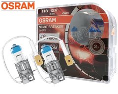 Купить Автолампа галогенная Osram Night Laser +150% / H3 / 55W / 12V / 2 шт (64151 NL-BOX) 38355 Галогеновые лампы Osram
