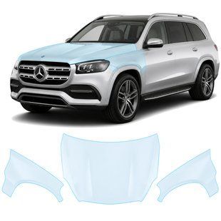 Buy Pre-cut paint protection film for Mercedes-Benz GLS X167 2019-2023 - hood + front fenders 107083 Model-specific paint protection film patterns for Mercedes-Benz
