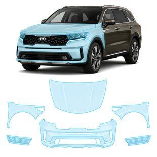 Купити Антигравійна захисна бронеплівка за лекалами для Kia Sorento MQ4 2020-2023 - передня частина авто (капот бампер крила)) 105740 Модельні лекала захисних плівок для Kia
