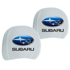 Купити Чохли для підголівників Універсальні Subaru Білі Кольоровий логотип 2 шт 26324 Чохли на підголовники