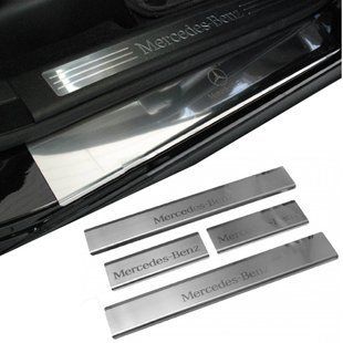 Купити Накладки на пороги для Mercedes-Benz ML-Class W164 2005-2011 Нержавіюча сталь із загином та Логотипом 4 шт (Premium P-ME05) 96539 Накладки на пороги та бампер