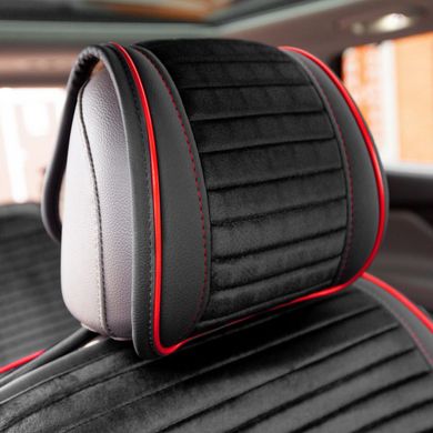 Купить Накидки на передние сидения Алькантара Napoli Premium Черные Красный кант 2 шт 32545 Накидки для сидений Premium (Алькантара)