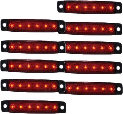 Купить Габарит LED прямоугольный 100х10 мм / 24V / 6 диодов / Красный 10 шт (201306) 8342 Габаритные огни