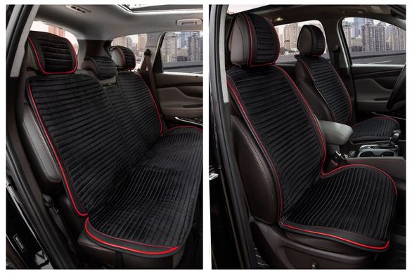 Купити Накидки на передні сидіння Алькантара Napoli Premium Чорні Червоний кант 2 шт 32545 Накидки для сидінь Premium (Алькантара)