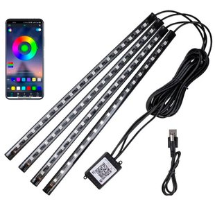 Купить LED Подсветка Салона нионавая 12V 22x4см RGB5050 (APP Bluetooth USB) 4 шт 63554 Подсветки - Стопы внутрисалонные