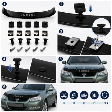 Купити Дефлектор капота мухобойка Nissan Almera Classic (B10) 2006- Євро Кріплення Vip Tuning (NS01) 2036 Дефлектори капота Nissan