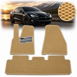 Buy EVA floor mats for Tesla Model Y 2020 - with heel pad Beige-Beige edging 5 pcs 84033 Floor mats for Tesla