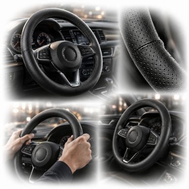 Купить Чехол руля Elegant M 37-39 см Объемная 10 см 1 шов Перфорация Кожа Черный (EL 115 371) 101366 Чехлы Руля Кожаные