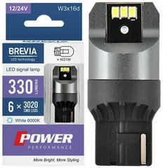 Купить LED автолампа Brevia Power 12/24V T20 W21W 6x3020SMD 330Lm 6000K CANbus Оригинал 2 шт (10110X2) 40190 Светодиоды - Brevia