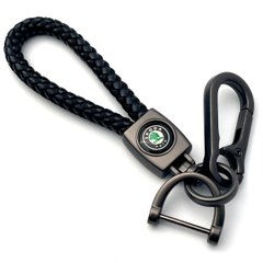 Купить Кожаный плетеный брелок Skoda для авто ключей с карабином 34054 Брелки для автоключей