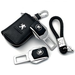 Купити Набір автомобіліста №9 для Peugeot / Заглушки ременя безпеки з логотипом / Брелок та чохол для ключів / тиснена шкіра 38724 Подарункові набори для автомобіліста
