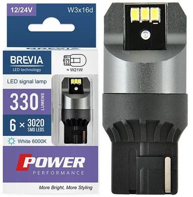 Купити LED автолампа Brevia Power 12/24V T20 W21W 6x3020SMD 330Lm 6000K CANbus Оригінал 2 шт (10110X2) 40190 Світлодіоди - Brevia