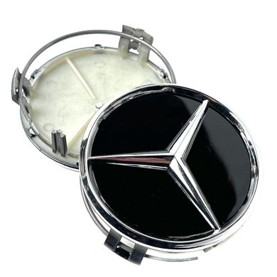 Купити Ковпачки на титани Mercedes-Benz 75 x 70 мм об'ємний логотип Чорні 4 шт 60484 Ковпачки на титани