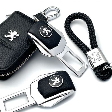 Купити Набір автомобіліста №9 для Peugeot / Заглушки ременя безпеки з логотипом / Брелок та чохол для ключів / тиснена шкіра 38724 Подарункові набори для автомобіліста