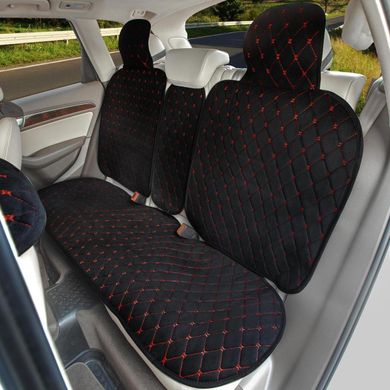 Купити Накидки на сидіння алькантара LUX стьобані комплект Чорно-червоні 2170 Накидки для сидінь Premium (Алькантара)