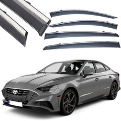 Купити Дефлектори вікон вітровики Benke для Hyundai Sonata 2021- Хром Молдинг Нержавіюча сталь 3D (BHYST2023-W/S) 62409 Дефлектори вікон Hyundai