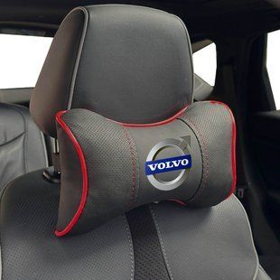 Купити Подушка на підголівник з логотипом Volvo Екошкіра 3D Кольоровий лого Чорна-Червоний кант 1 шт 91609 Подушки на підголовник - під шию