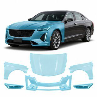 Купити Антигравійна захисна бронеплівка за лекалами для Cadillac CT6 I facelift 2019-2020 - передня частина авто (капот бампер крила)) 103352 Модельні лекала захисних плівок для Cadillac
