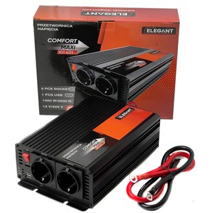 Купити Перетворювач напруги Elegant 12V - 220V 1000W-2000W З Розетками 1 USB Клеми (EL 101 401) 58234 Перетворювачі напруги інвертори - Зарядні АКБ