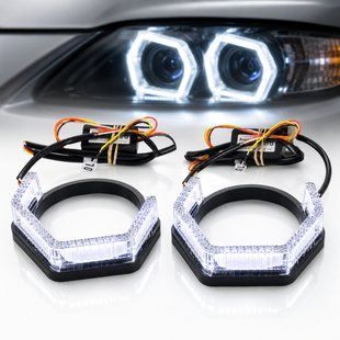 Купити LED Маска Ангельські очі 3" D76 мм 12V 6000K Стиль BMW Білий Світло 2 шт (R8-V) 110366 Маски для лінз - Ангельські вічка